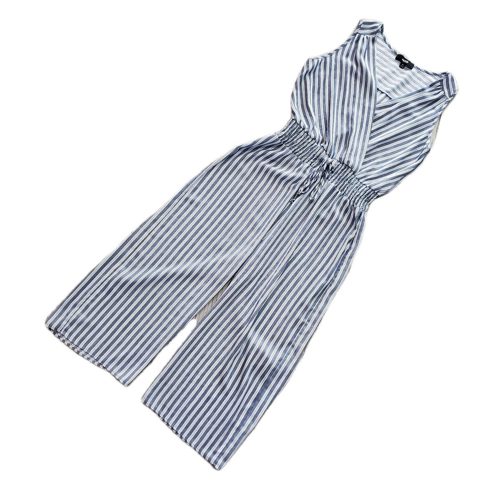 NAIF Blue and White Striped Sleeveless Wide Leg Jumpsuit Size Medium Boho